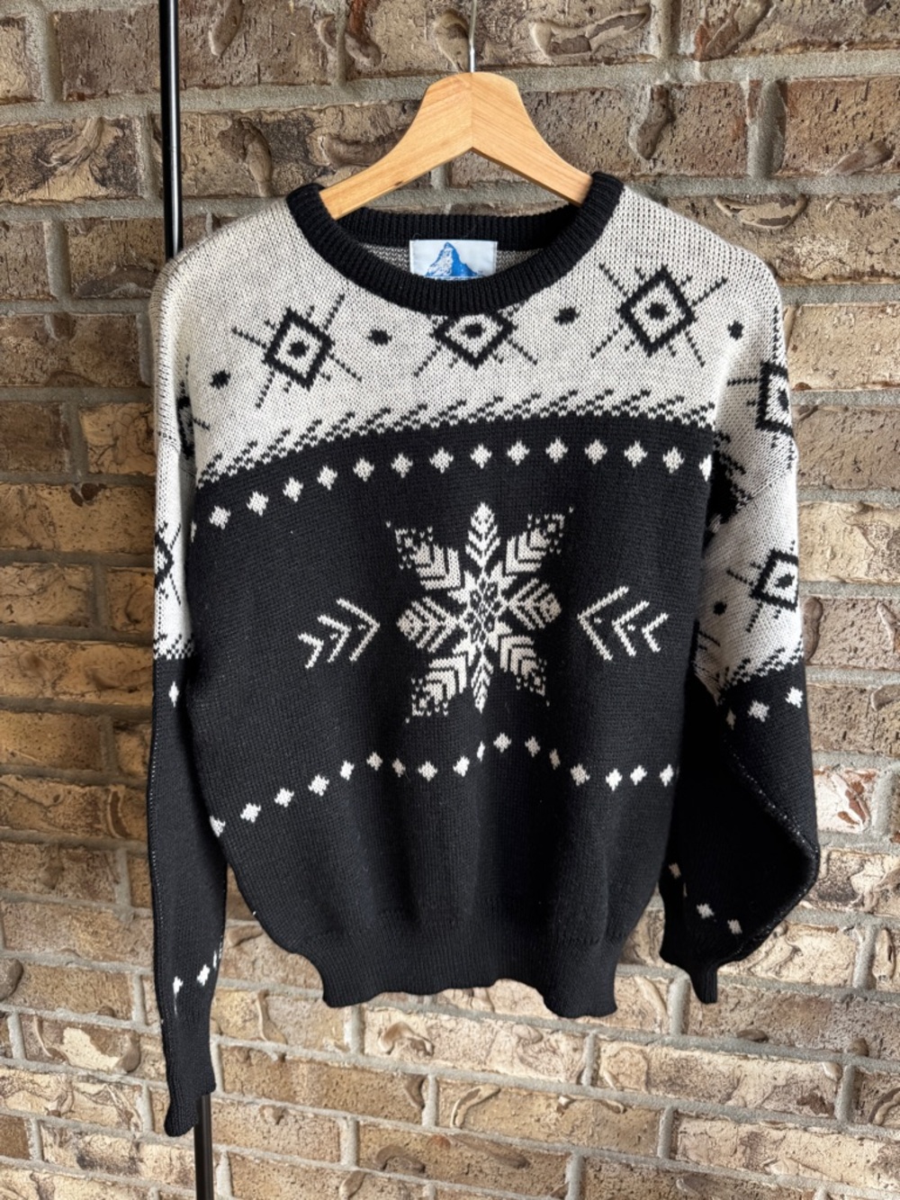 Vintage Mount Cervin Wool Sweater L Nordic Snowflake Crewneck Unisex 90s